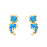Semicolon Stud Earrings Lab Created Opal 925 Sterling Silver (11mm)