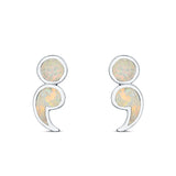 Semicolon Stud Earrings Lab Created Opal 925 Sterling Silver (11mm)