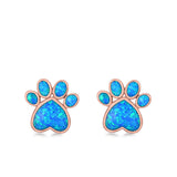 Paw Prints Stud Earrings Lab Created Opal 925 Sterling Silver (10mm)