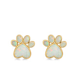 Paw Prints Stud Earrings Lab Created Opal 925 Sterling Silver (10mm)