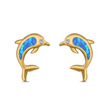Dolphin Stud Earrings Lab Created Opal 925 Sterling Silver (13mm)