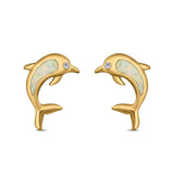 Dolphin Stud Earrings Lab Created Opal 925 Sterling Silver (13mm)