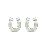 Horseshoe Stud Earrings Lab Created Opal 925 Sterling Silver (9mm)