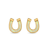 Horseshoe Stud Earrings Lab Created Opal 925 Sterling Silver (9mm)