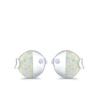 Ladybug Stud Earrings Lab Created Opal Simulated CZ 925 Sterling Silver (8mm)