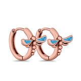 Dragonfly Hoop Huggie Earrings Lab Created Opal 925 Sterling Silver