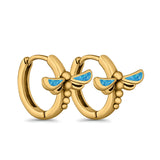 Dragonfly Hoop Huggie Earrings Lab Created Opal 925 Sterling Silver