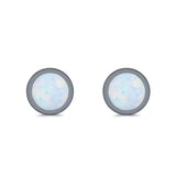 Round Stud Earrings Lab Created Opal 925 Sterling Silver (4mm-10mm)