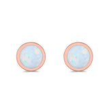 Round Stud Earrings Lab Created Opal 925 Sterling Silver (4mm-10mm)
