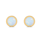 Round Stud Earrings Lab Created Opal 925 Sterling Silver (4mm-10mm)