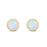 Stud Earrings Round Lab Created Opal 925 Sterling Silver (4mm-10mm)