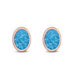 Oval Stud Earrings Lab Created Opal 925 Sterling Silver (6mm-12mm)