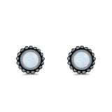 Round Bali Stud Earrings Lab Created Opal 925 Sterling Silver (5mm-10mm)