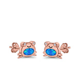Frog Stud Earrings Created Opal 925 Sterling Silver (6mm)