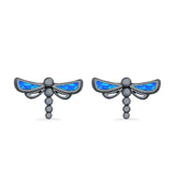 Dragonfly Stud Earrings Lab Created Opal 925 Sterling Silver (7.5mm)