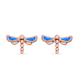 Dragonfly Stud Earrings Lab Created Opal 925 Sterling Silver (7.5mm)
