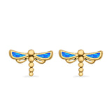 Dragonfly Stud Earrings Lab Created Opal 925 Sterling Silver (7.5mm)