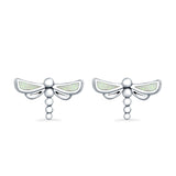 Dragonfly Stud Earrings Lab Created Opal 925 Sterling Silver (7.5mm)