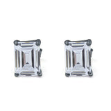 Solitaire Emerald Cut Wedding Earring Simulated Cubic Zirconia 925 Sterling Silver Size - 7mmx5mm