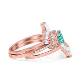 Three Piece Set Oval Lab White Opal Teardrop Art Deco Wedding Ring Vintage Band Simulated Cubic Zirconia Solid 925 Sterling Silver