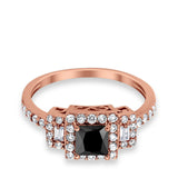 Halo Wedding Ring Baguette Simulated Cubic Zirconia 925 Sterling Silver