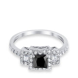 Halo Wedding Ring Baguette Simulated Cubic Zirconia 925 Sterling Silver