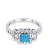 Halo Wedding Ring Baguette Simulated Cubic Zirconia 925 Sterling Silver
