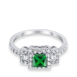 Halo Wedding Ring Baguette Simulated Cubic Zirconia 925 Sterling Silver