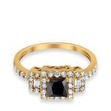 Halo Wedding Ring Baguette Simulated Cubic Zirconia 925 Sterling Silver