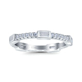 Full Eternity Ring Wedding Engagement Band Baguette Round Pave Simulated Cubic Zirconia 925 Sterling Silver (2.5mm)