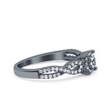 Halo Art Deco Ring Round Wedding Engagement Infinity Band Pave Simulated Cubic Zirconia 925 Sterling Silver (6mm)