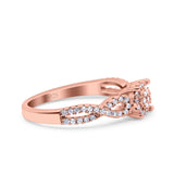 Halo Art Deco Ring Round Wedding Engagement Infinity Band Pave Simulated Cubic Zirconia 925 Sterling Silver (6mm)