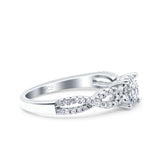 Halo Art Deco Ring Round Wedding Engagement Infinity Band Pave Simulated Cubic Zirconia 925 Sterling Silver (6mm)