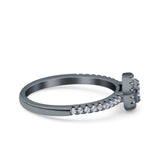 Art Deco Ring Wedding Engagement Band Round Pave Simulated Cubic Zirconia 925 Sterling Silver (7mm)