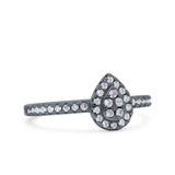 Art Deco Pear Halo Wedding Engagement Bridal Ring Round Simulated Cubic Zirconia 925 Sterling Silver
