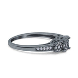 3 Flower Ring Wedding Engagement Band Round Pave Simulated Cubic Zirconia 925 Sterling Silver (5mm)