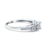 3 Flower Ring Wedding Engagement Band Round Pave Simulated Cubic Zirconia 925 Sterling Silver (5mm)