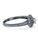 Art Deco Star Wedding Ring Band Round Pave Simulated Cubic Zirconia 925 Sterling Silver (9mm)