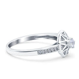 Art Deco Star Wedding Ring Band Round Pave Simulated Cubic Zirconia 925 Sterling Silver (9mm)