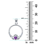 Heart Claddagh Charm Pendant Simulated Cubic Zirconia 925 Sterling Silver (21mm)