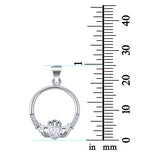 Heart Claddagh Charm Pendant Simulated Cubic Zirconia 925 Sterling Silver (21mm)