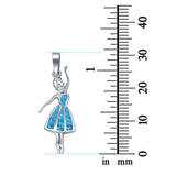 Lab Created Blue Opal Ballerina Charm Pendant 925 Sterling Silver