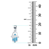 Hamsa Hand Pendant Charm Created Blue Opal 925 Sterling Silver (19mm)