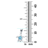 Plumeria Turtle Pendant Charm Created Opal 925 Sterling Silver