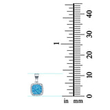 Halo Cushion Charm Pendant Lab Opal Simulated Stone 925 Sterling Silver