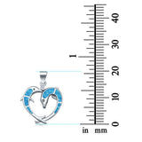 Dolphin Hearts Lab Created Opal Charm Pendant 925 Sterling Silver