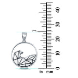 Silver Origami Waves Charm Pendant 925 Sterling Silver (25mm)