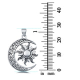 Silver Moon and Sun Pendant Charm 925 Sterling Silver (28mm)