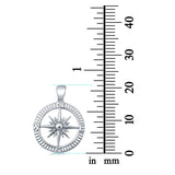 Compass Circle Charm Pendant Round 925 Sterling Silver