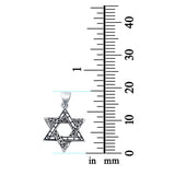 Size chart showing the 19mm length of the silver Star of David pendant next to a ruler
